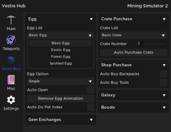 mining simulator roblox auto open egg