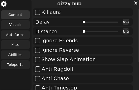 dizzy hub slap battles combat section