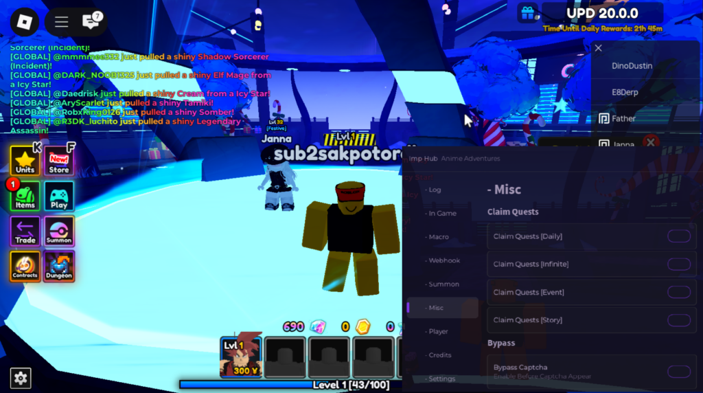 Roblox Anime Adventures Script Imp Hub GUI