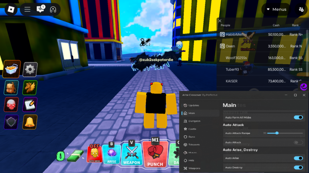 Roblox Arise Crossover Script Perfectus Hub GUI