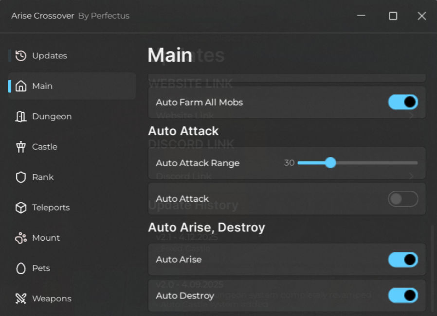 Roblox Arise Crossover Script Perfectus Hub GUI