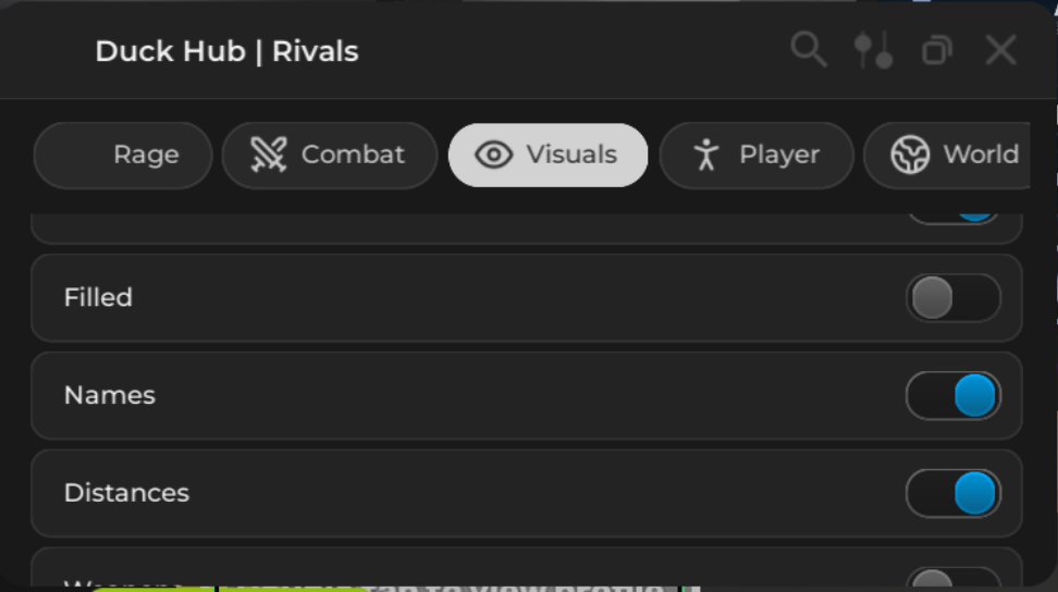 duck hub rivals visuals esp cheats script